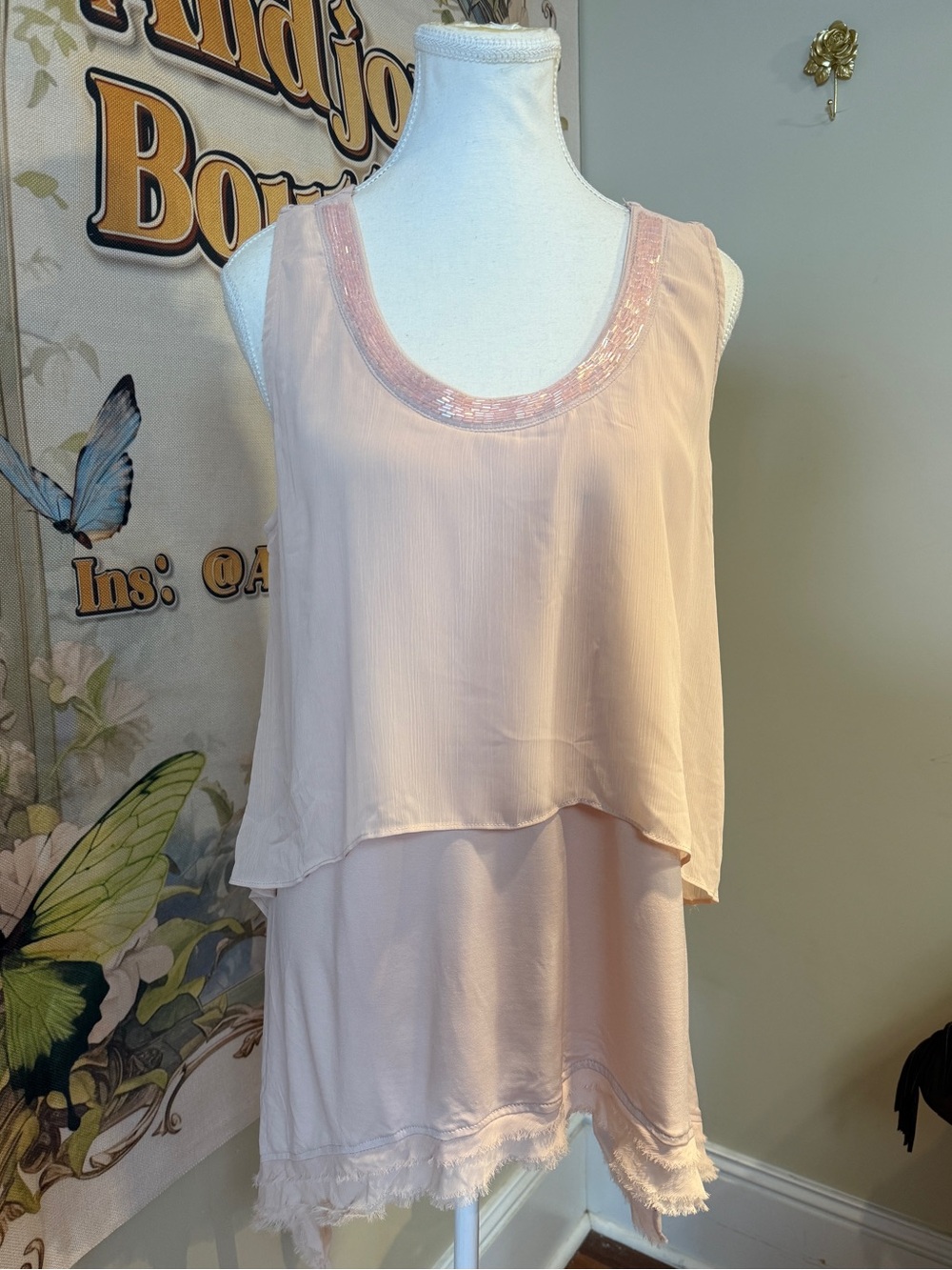 Sleeveless Layered Blush Pink Women's Tank Top